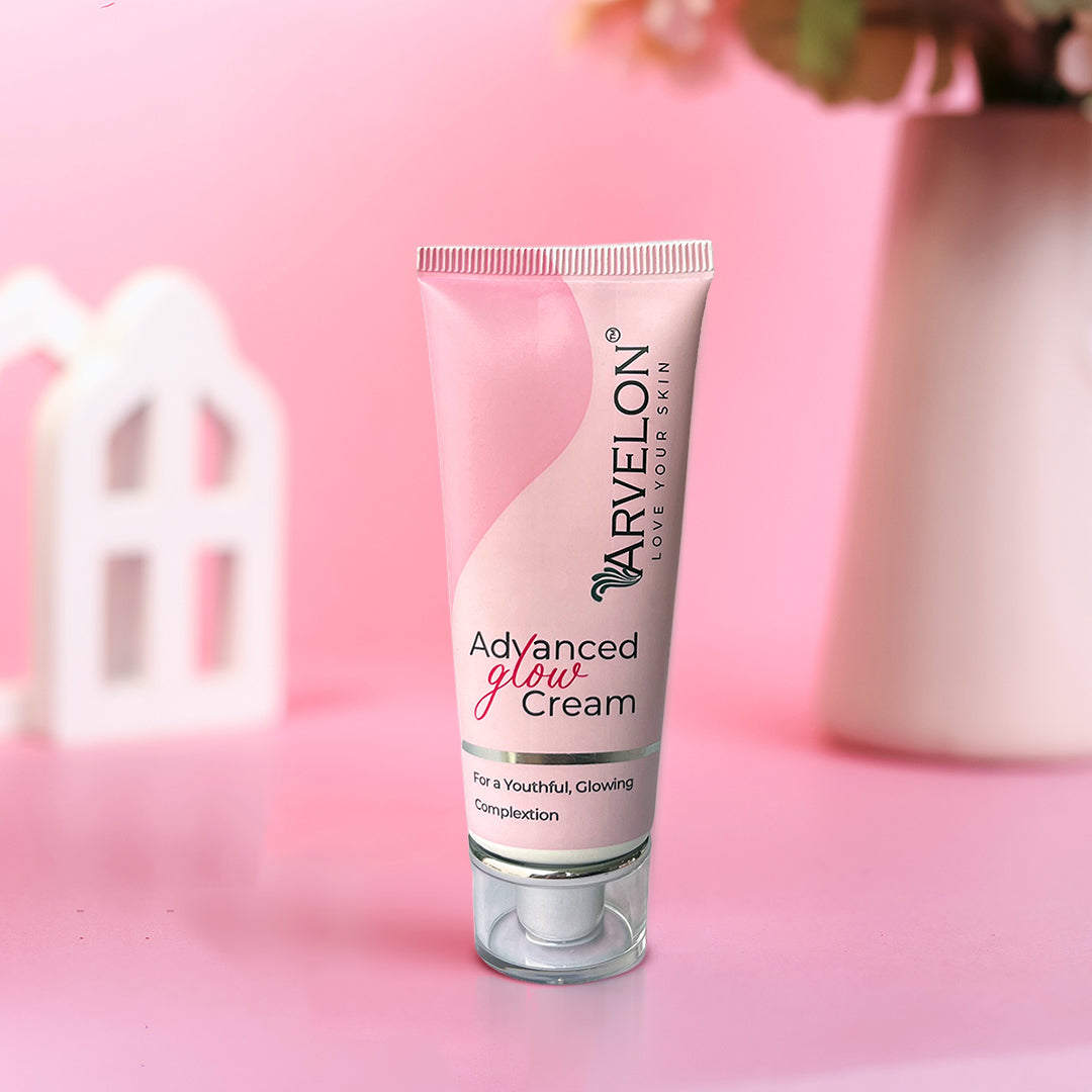 Woman applying advanced glow cream for clear, glowing and acne-free skin